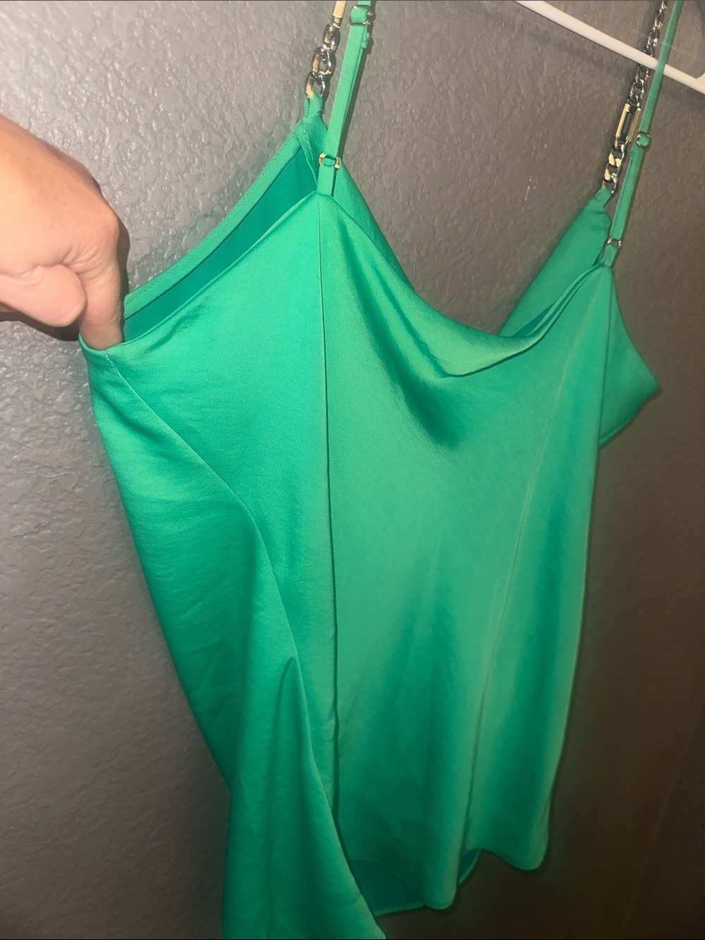 KARL LAGERFELD Emerald Green Cowl Neck Camisole with Chain Straps - Picture 7 of 8